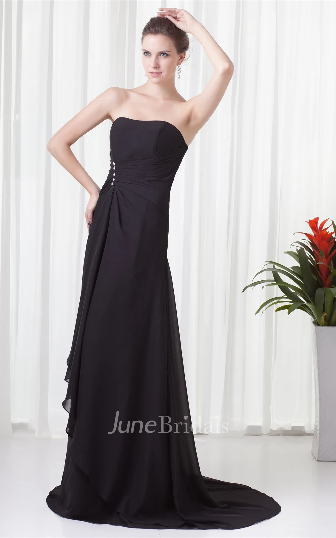 Strapless Chiffon Floor-Length Gown with Draping and Sweep Train