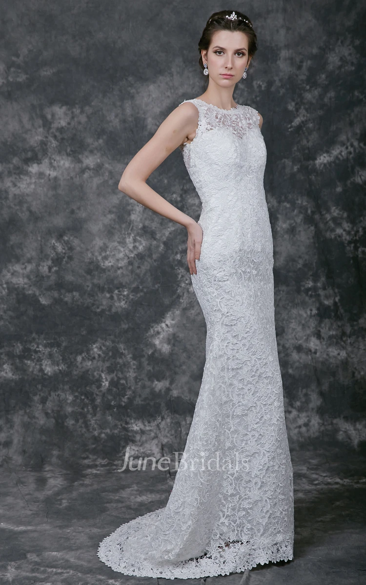 Elegant Cap-sleeve High Neck Sheath Long Lace Dress