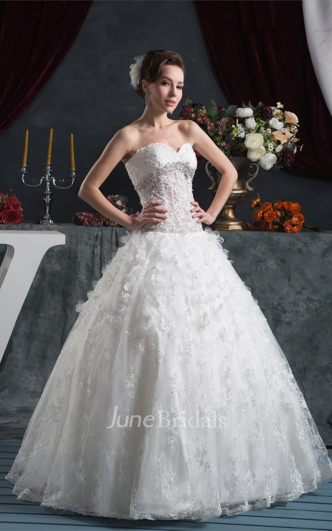 Sweetheart Lace Ball Gown with Beading and Illusion Waist