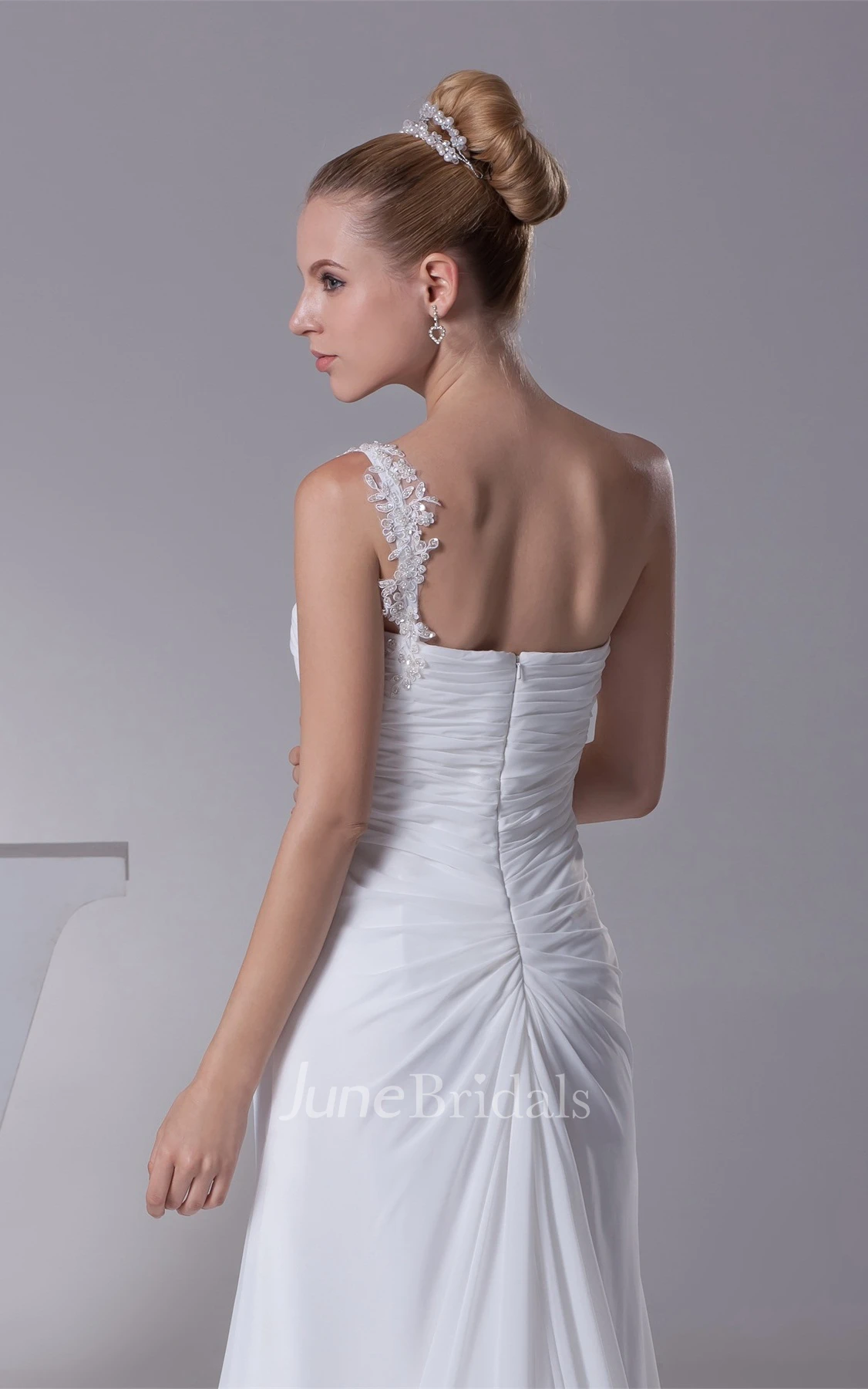Sweetheart Ruched Front-Split Dress with Beading and Single Strap