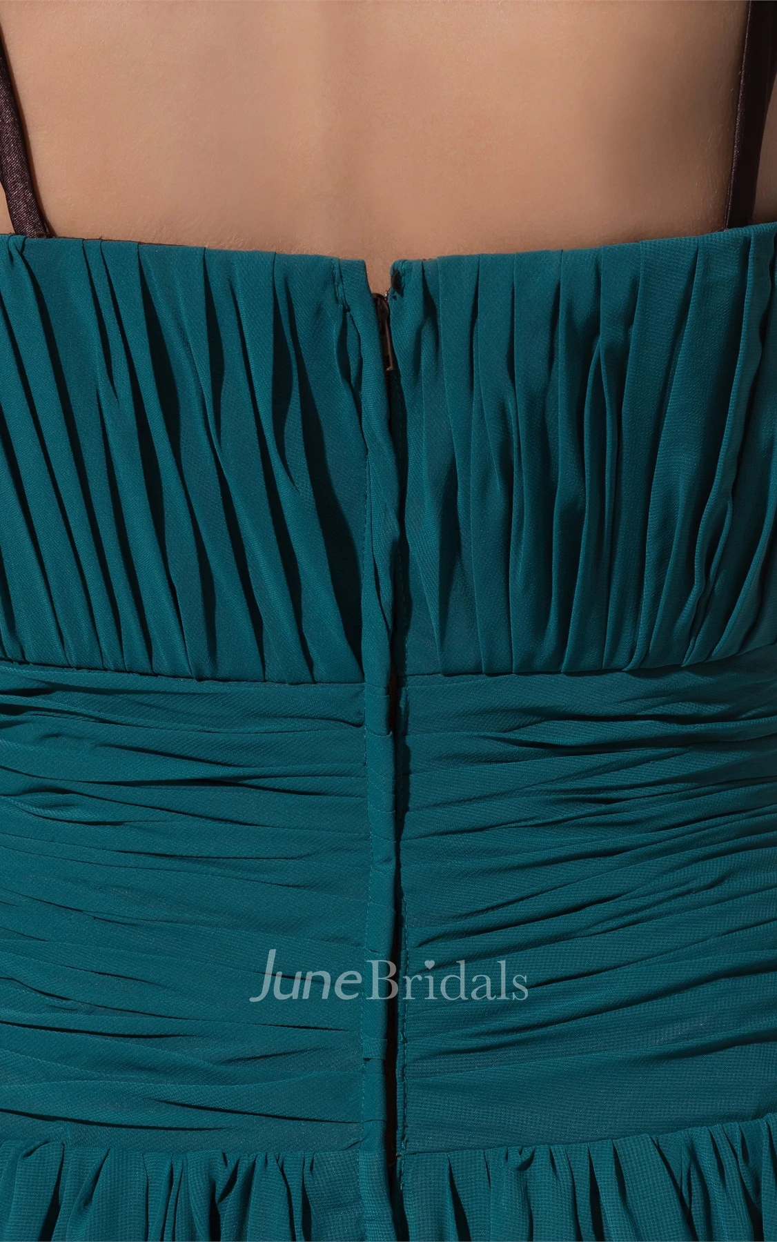 Spaghetti-Straps Pleated Long Dress with Floral Waist