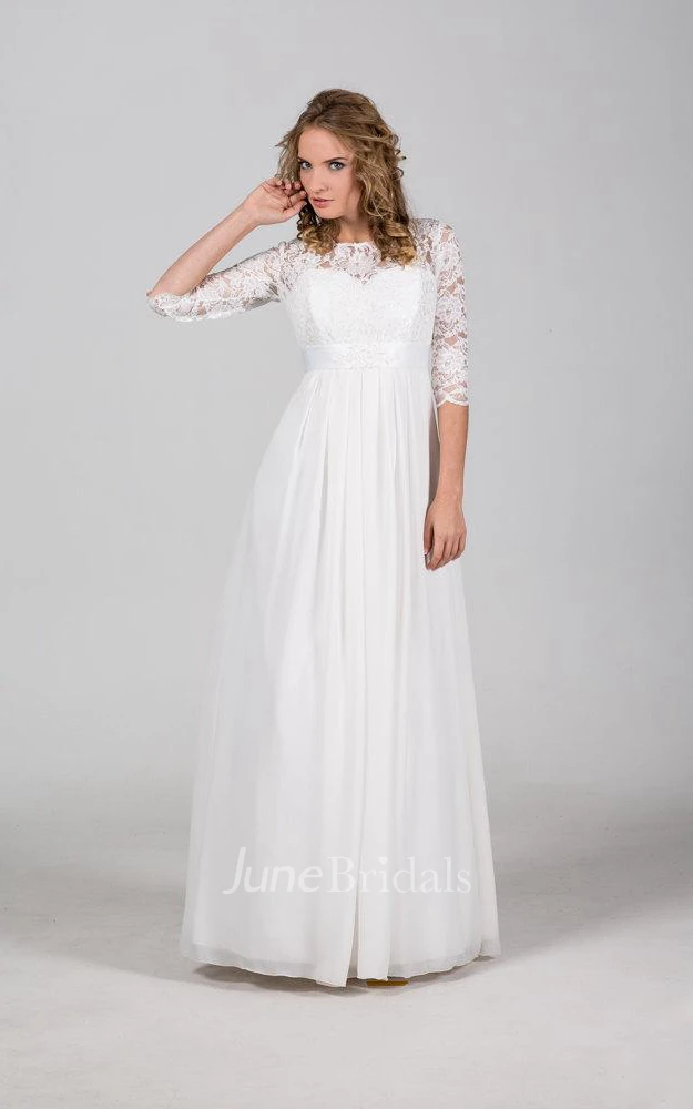 Chiffon Lace Weddig Dress With Illusion Corset Back