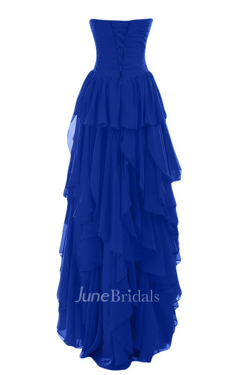 Sweetheart High-low Tiered Chiffon Dress With Beadings