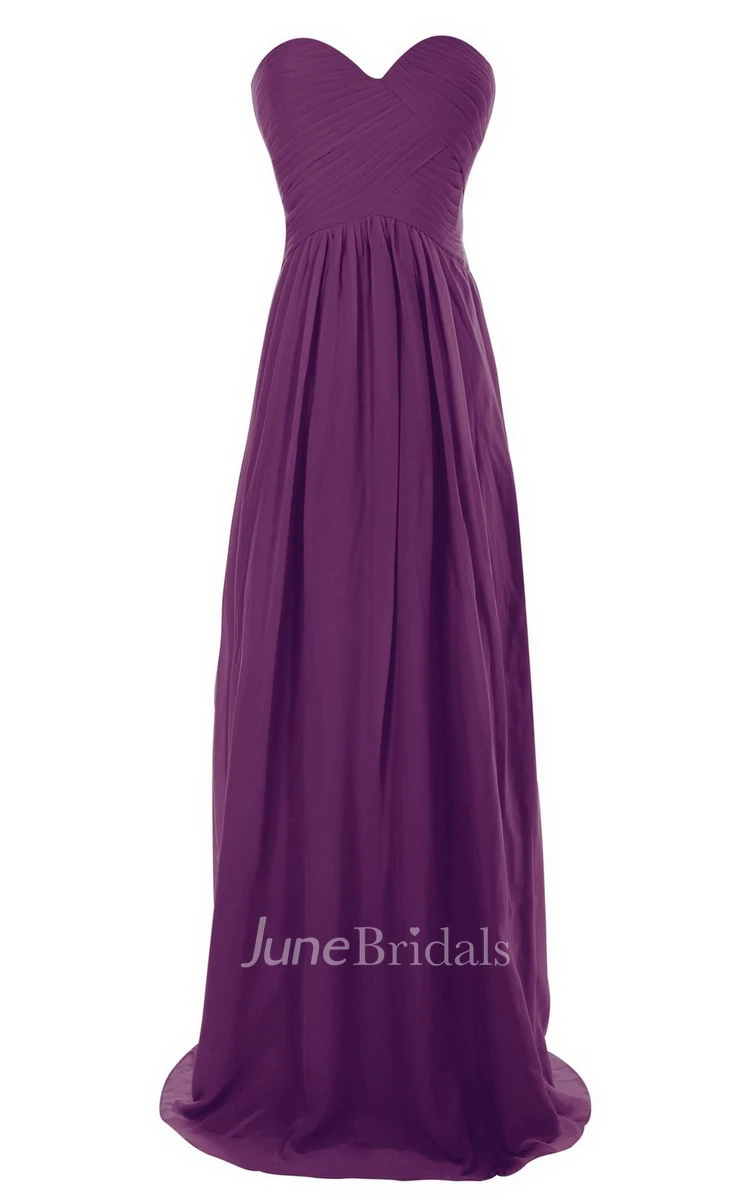 Strapless Sweetheart Ruched Chiffon A-line Gown With Train