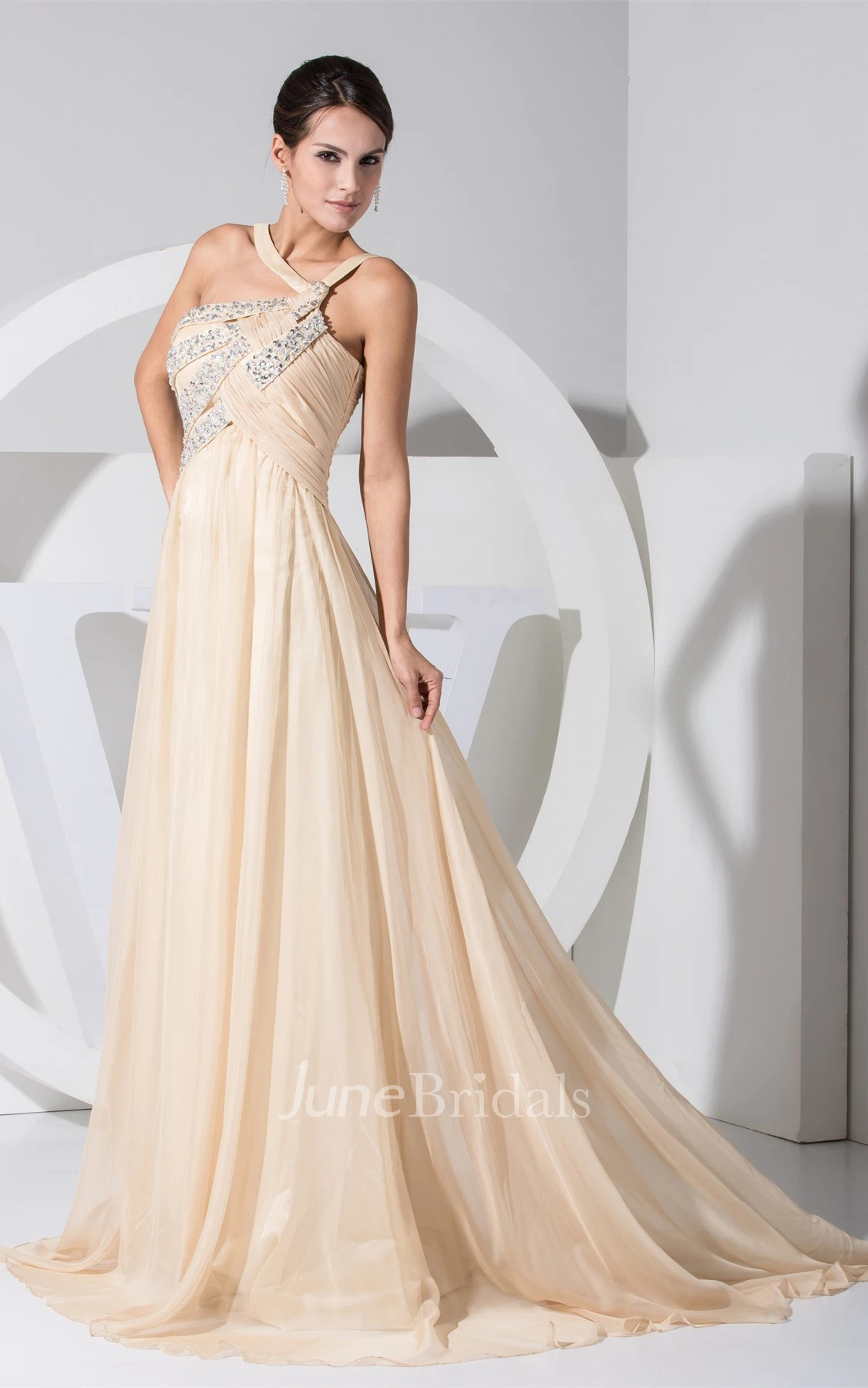 Strapped Empire Ruched Dress with Stress and Pleats