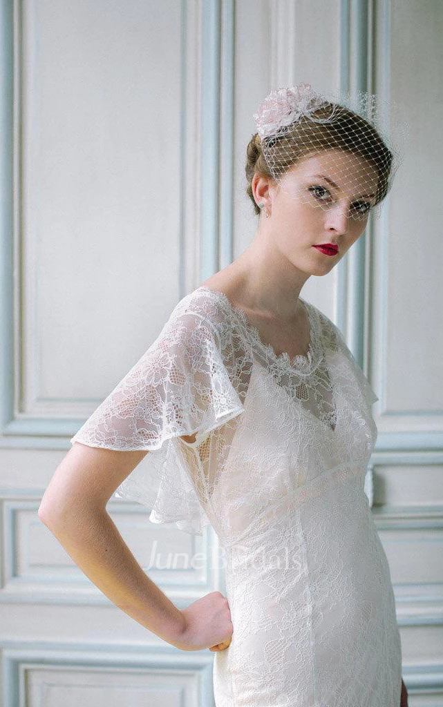 Mini Lace Satin Weddig Dress With Low-V Back