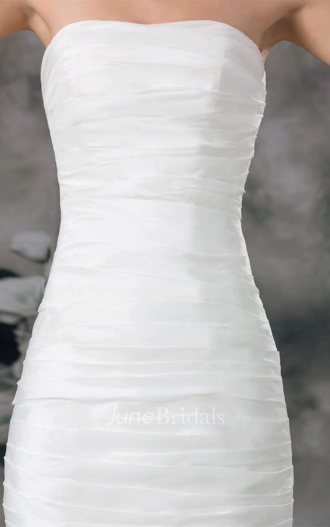 strapless a-line column gown with ruffled skirt and ruching