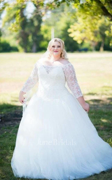 Plus Size Off Shoulder Tulle and Lace A-Line Wedding Dress