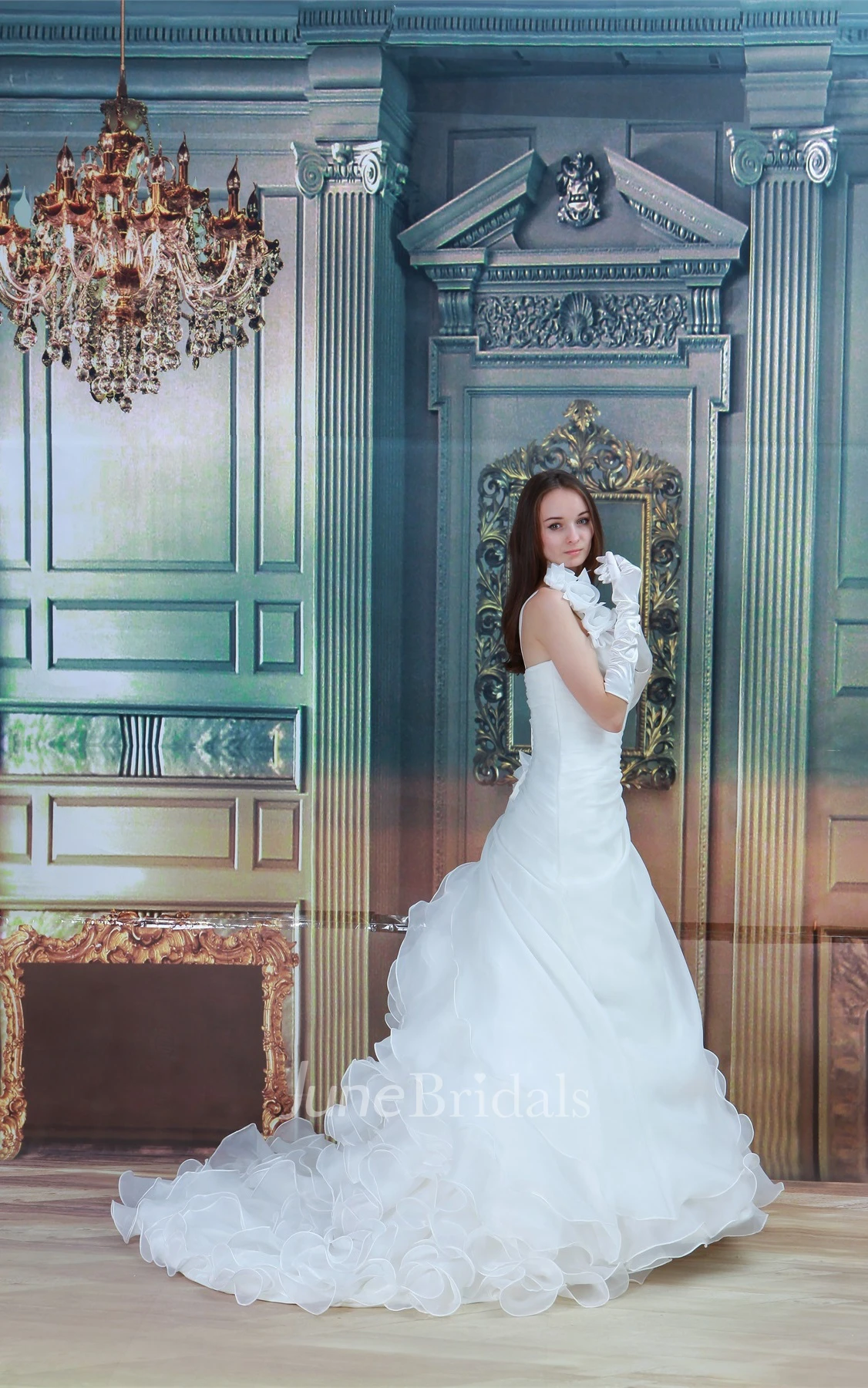 Sleeveless Ruched A-Line Dress with Flower and Ruffles