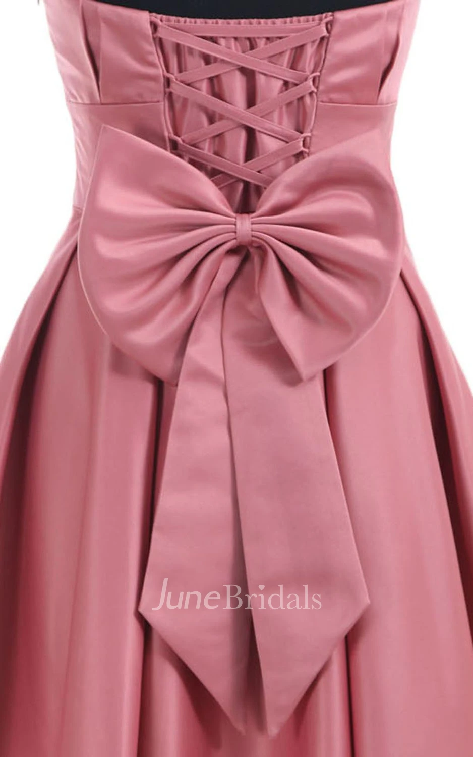Strapless Appliqued Ruched Bodice Short Pleated Satin Dress