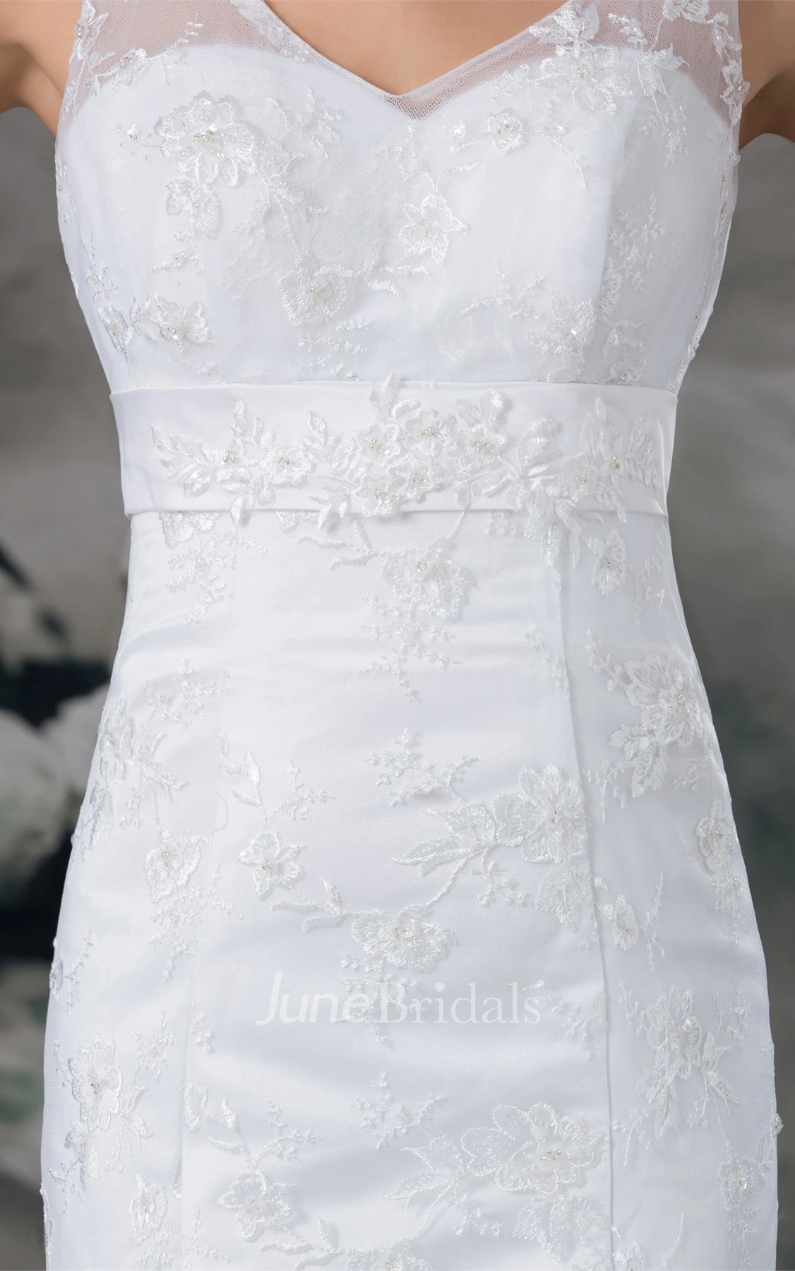 plunged mermaid sleeveless gown with low-v back and lace