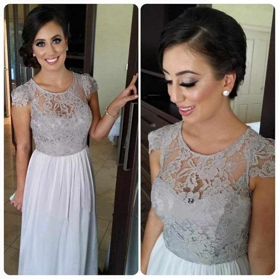 Elegant Illusion Cap Sleeve Chiffon Bridesmaid Dress With Lace