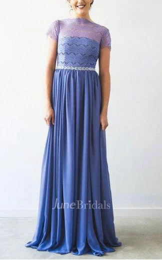 Sheath Short Sleeve Floor-Length Dress With Deep-V Back