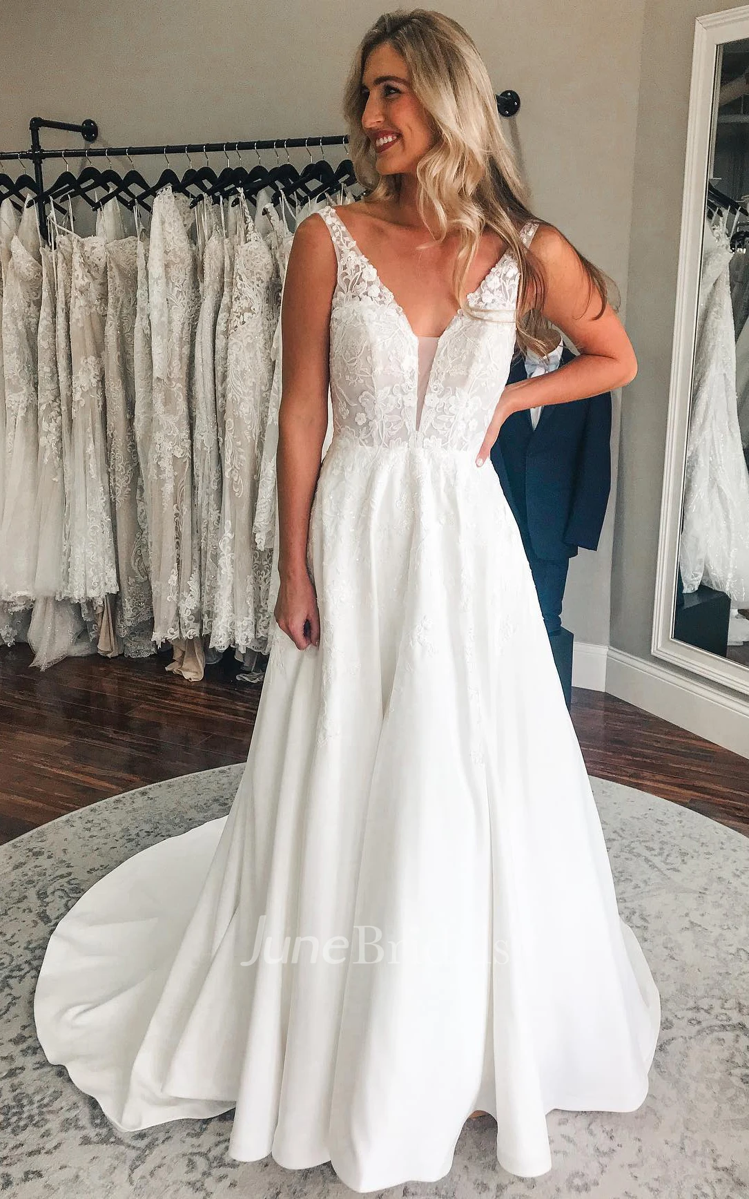 Bohemian Plunging Neckline A-Line Chiffon Wedding Dress With Open