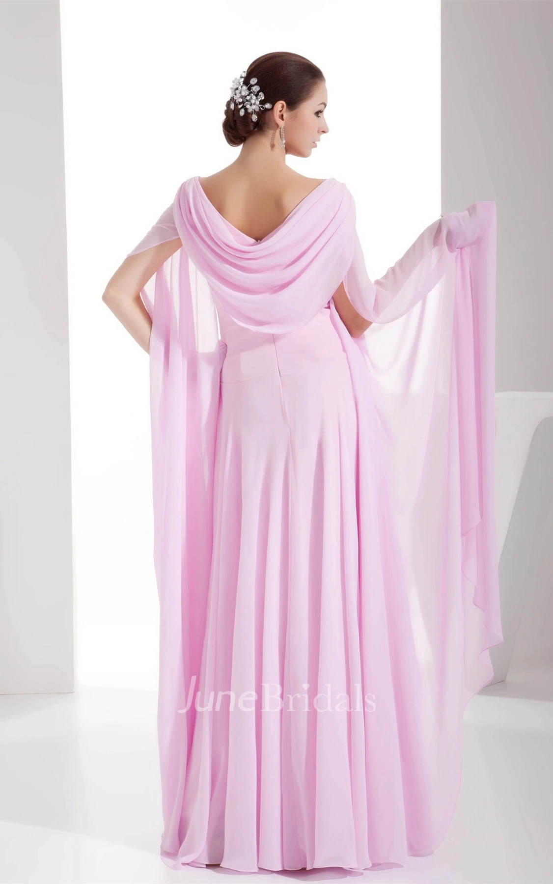 Cowl-Neck Chiffon Maxi Dress with Ruching and Stress