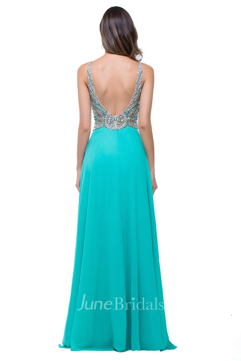 Newest Crystals Spaghetti Strap Prom Dress Open Back A-line
