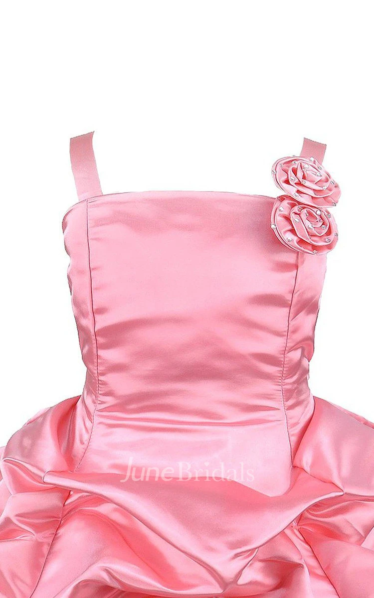 Sleeveless Ruffled Dress With Floral Strap