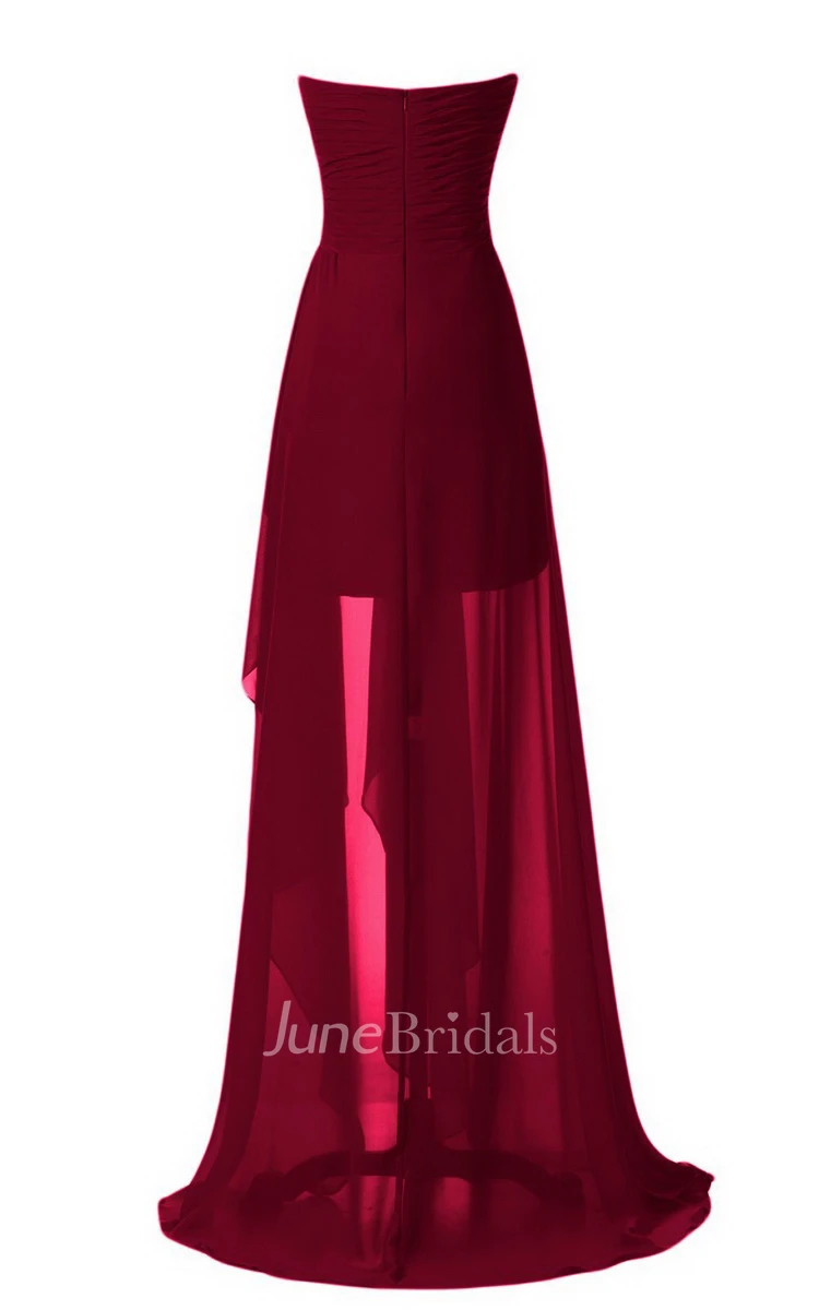 Strapless Front Slit Dress With Draping and Appliques