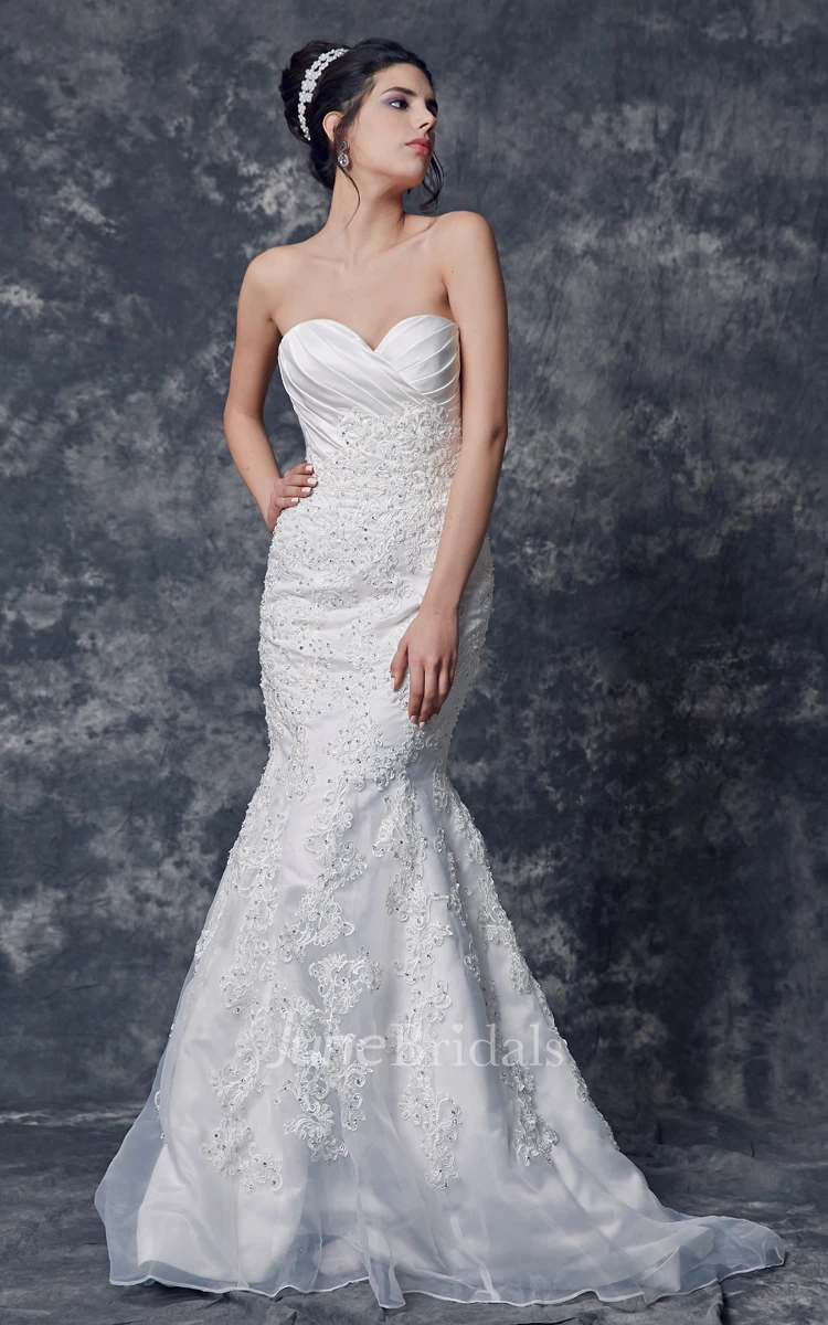Appliques Strapless Ruched Satin Trumpet Meramid Wedding Dress Appliques Strapless Ruched Satin Trumpet Meramid Wedding Dress
