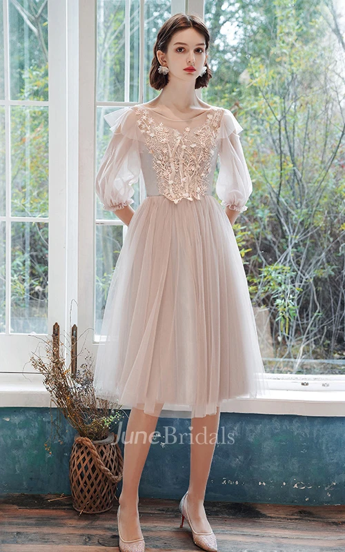 Casual Tulle Bateau Halter Off-the-shoulder A Line Cocktail Homecoming Dress With Appliques