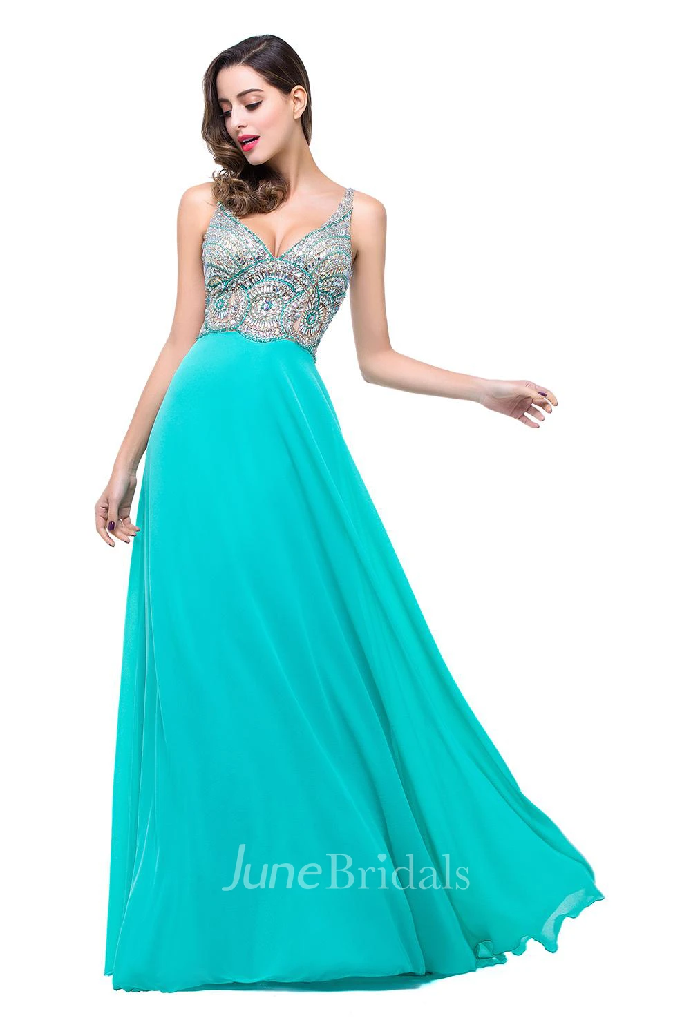 Newest Crystals Spaghetti Strap Prom Dress Open Back A-line