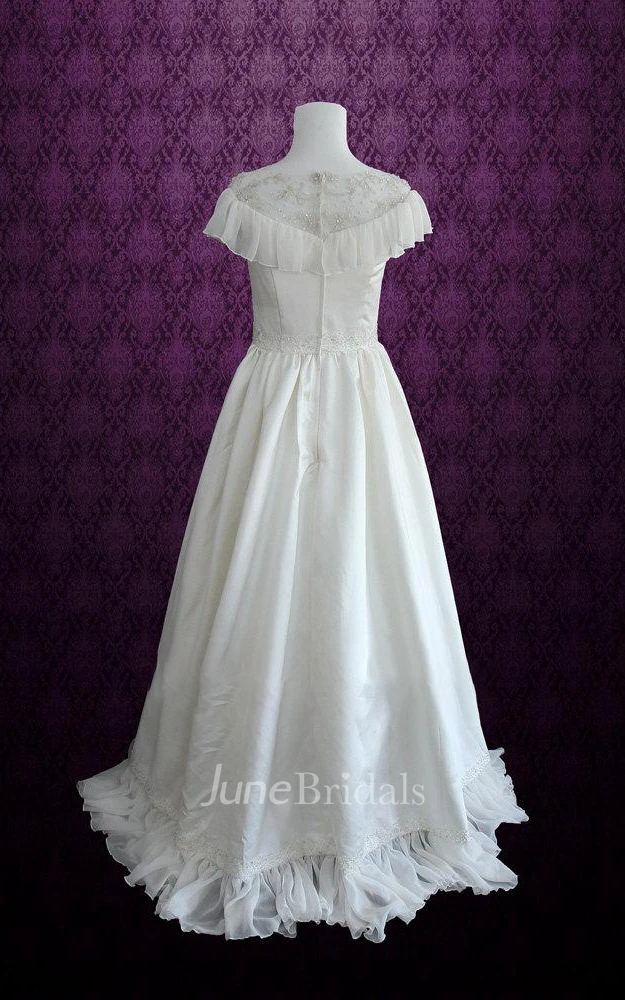 Chiffon Lace Satin Weddig Dress With Embroideries