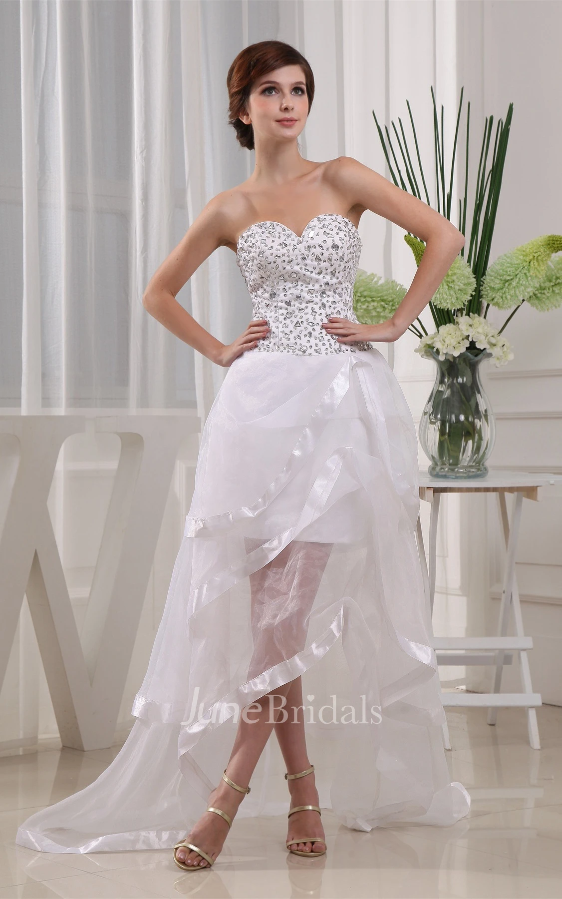 Sweetheart High-Low Dress with Tiers and Jeweled Bodice