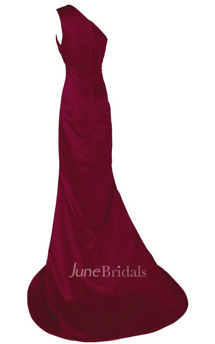 One-shoulder Long Satin Dress With Beaded Neckline