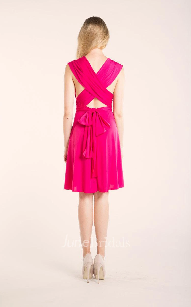 Short Knee-length Jersey&Satin Dress
