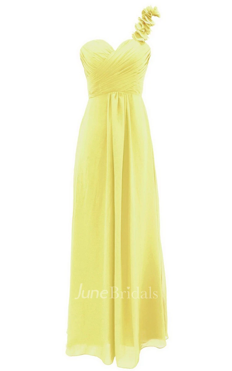 Floral One-shoulder Criss-cross A-line Gown With Drapping