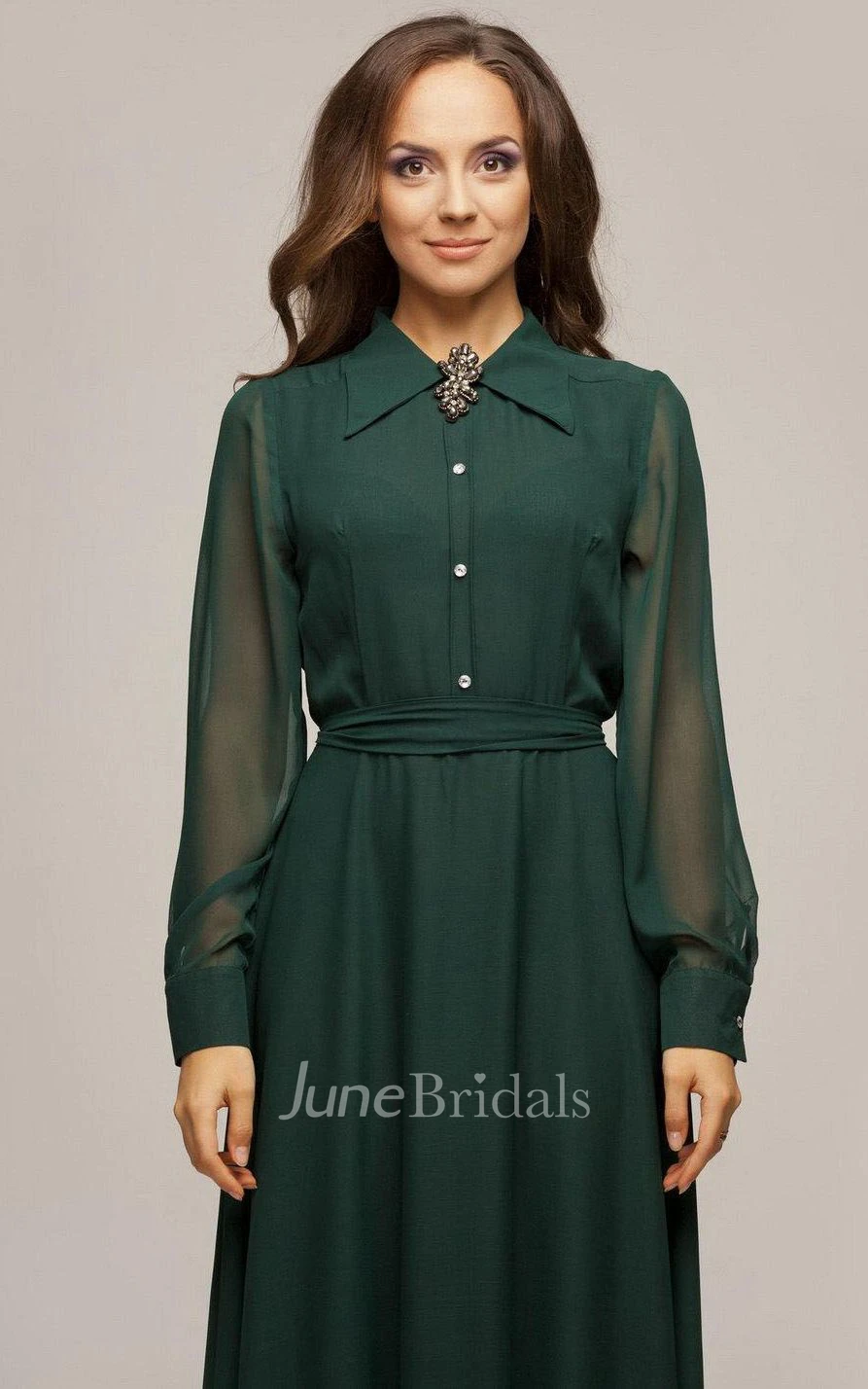 Illusion Puff Sleeve Lapel Dress