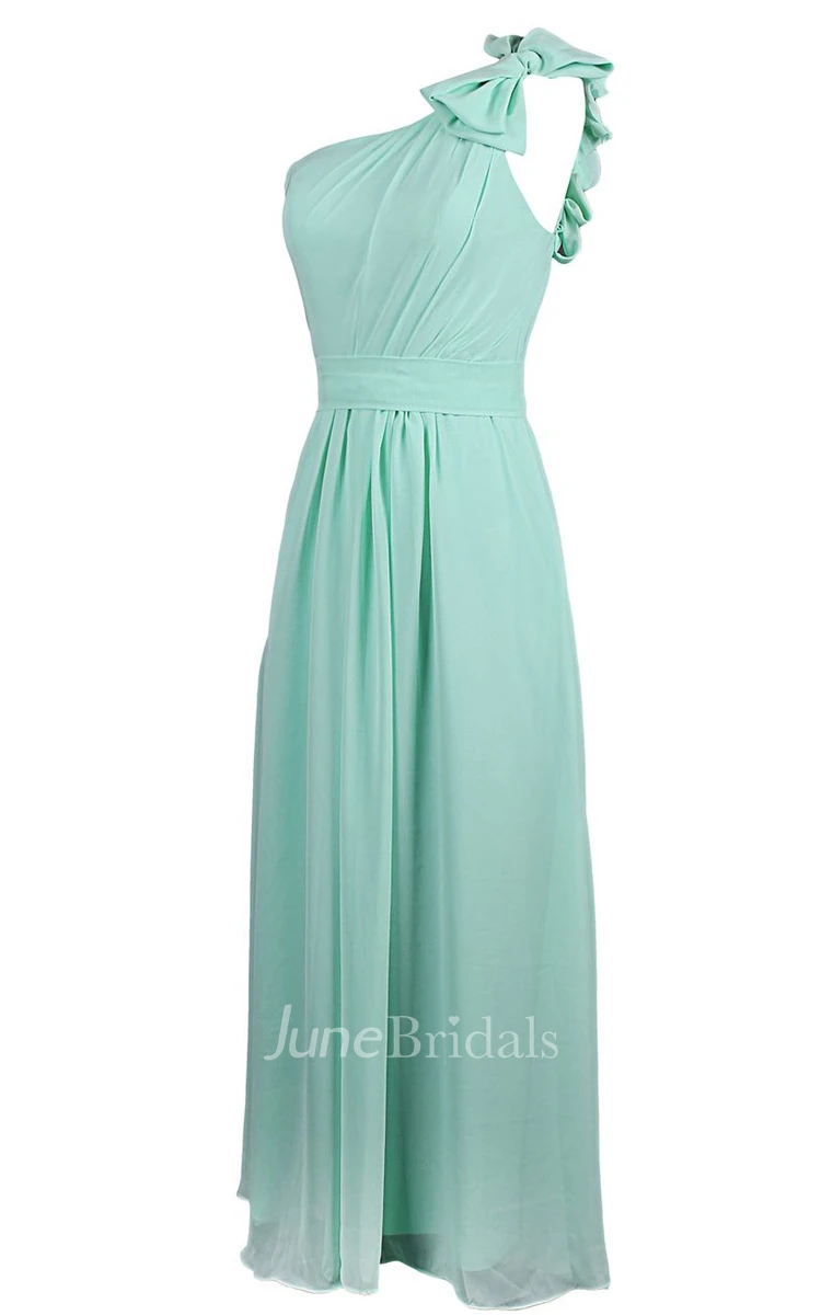 One-shoulder Chiffon A-line Gown With Bow