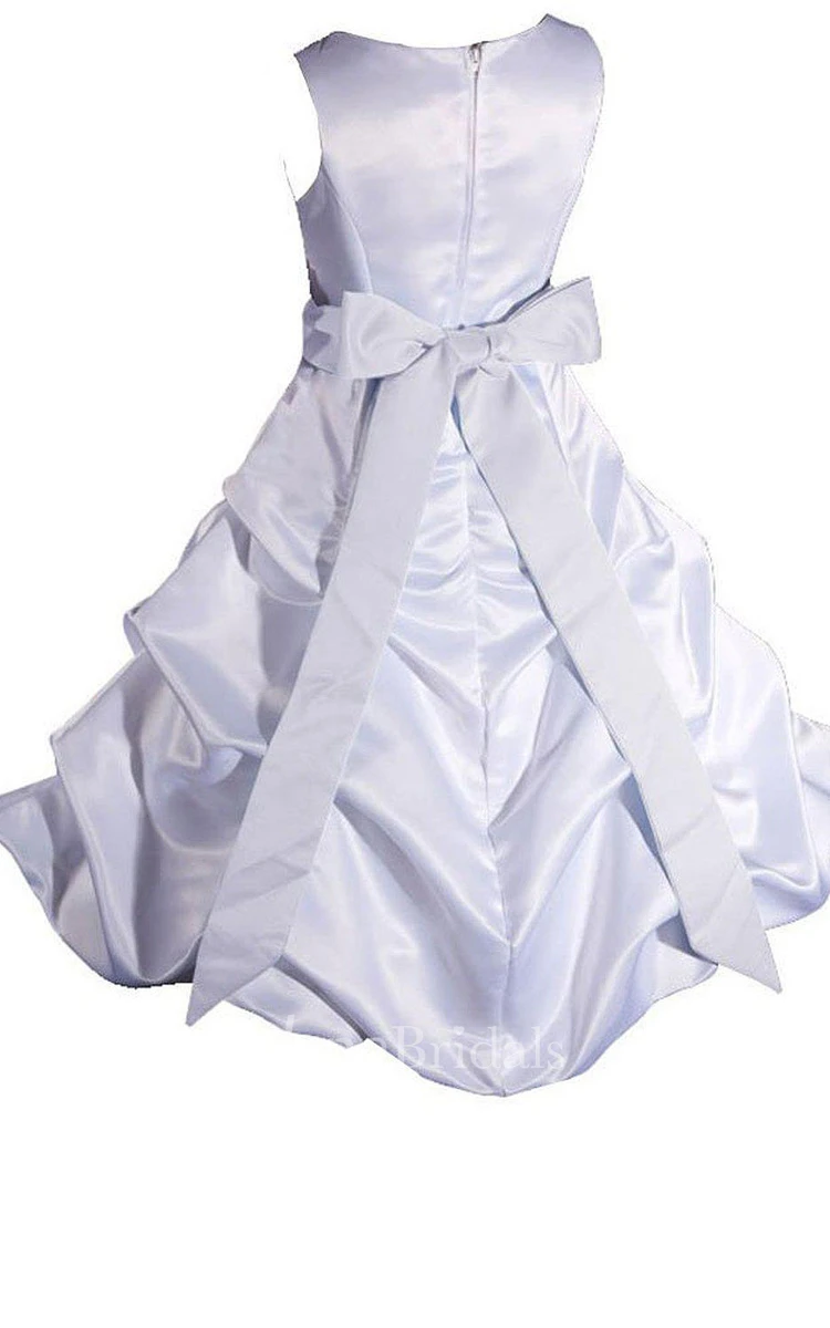 Sleeveless A-line Ruffled Taffeta Dress With Bow
