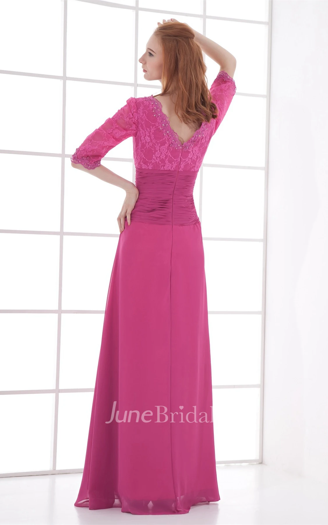 v-neck long half-sleeve dress with lace with