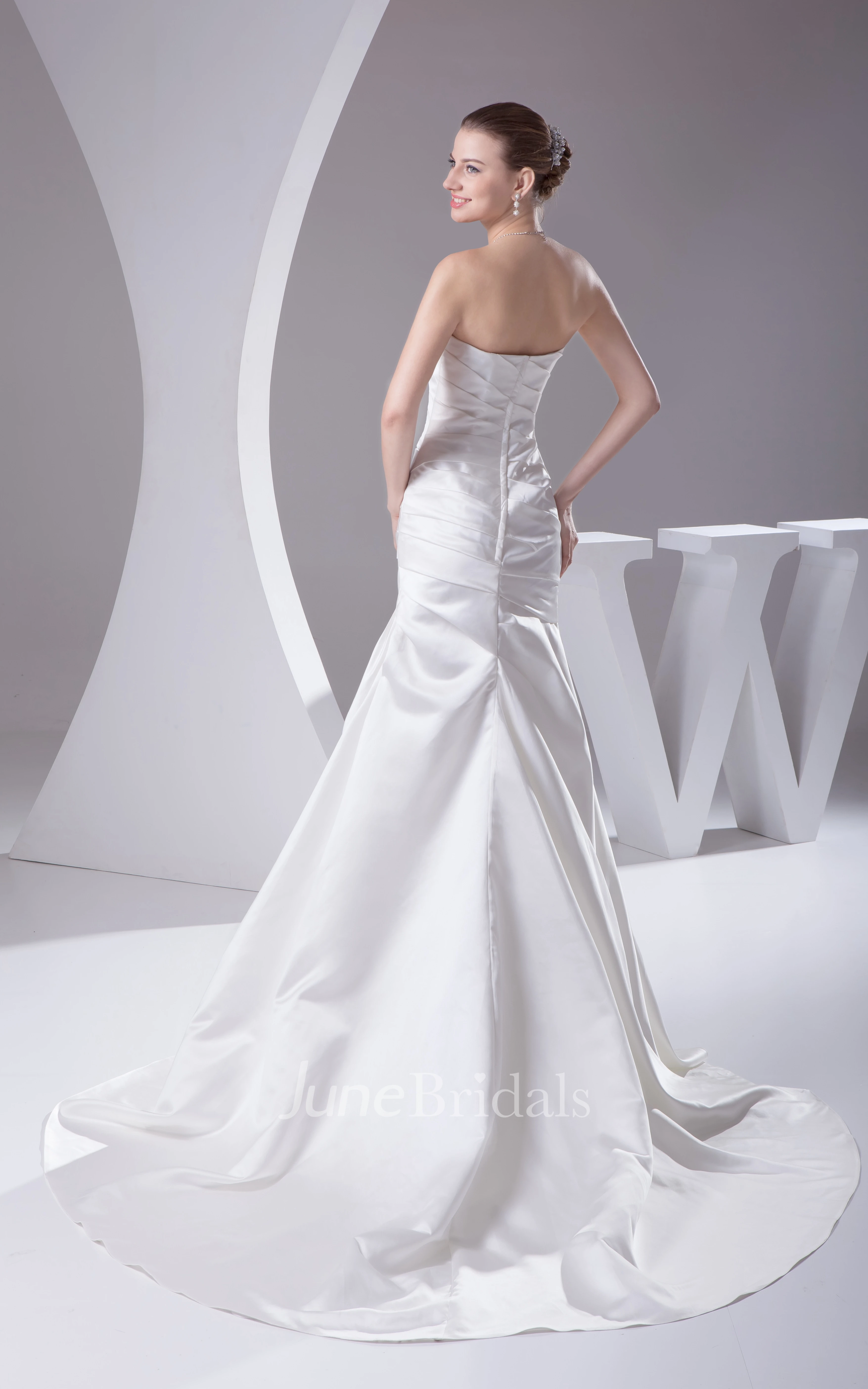 Strapless Satin Long Dress With Side Draping