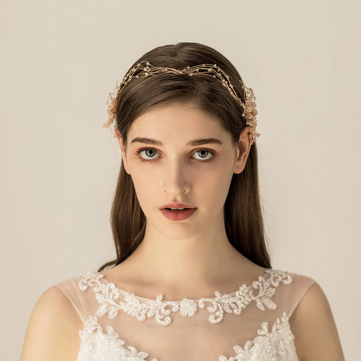 Golden Romantic Beaded Headbands with Flowers