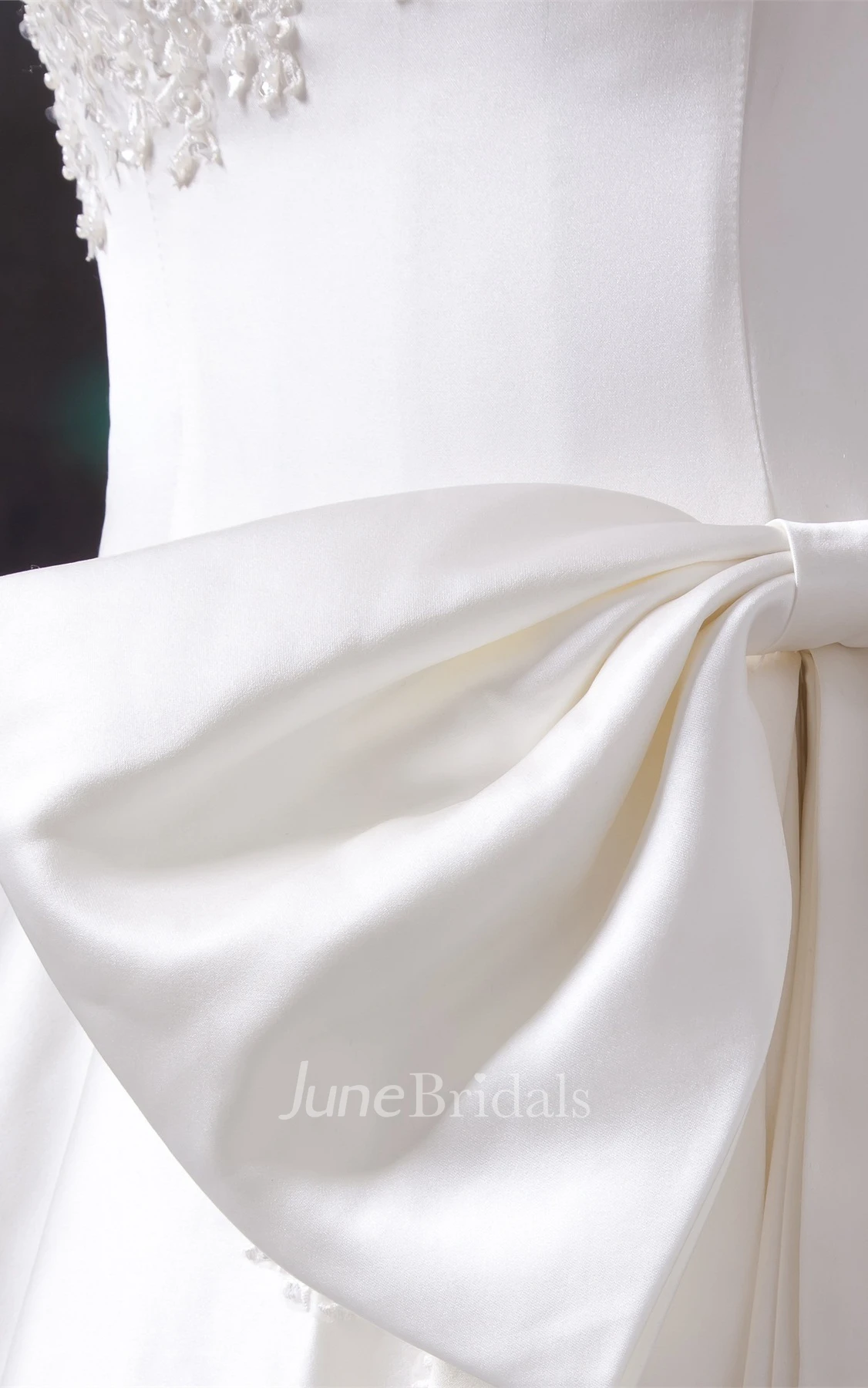 Sleeveless Appliqued Ball Gown with Bow and Single Strap