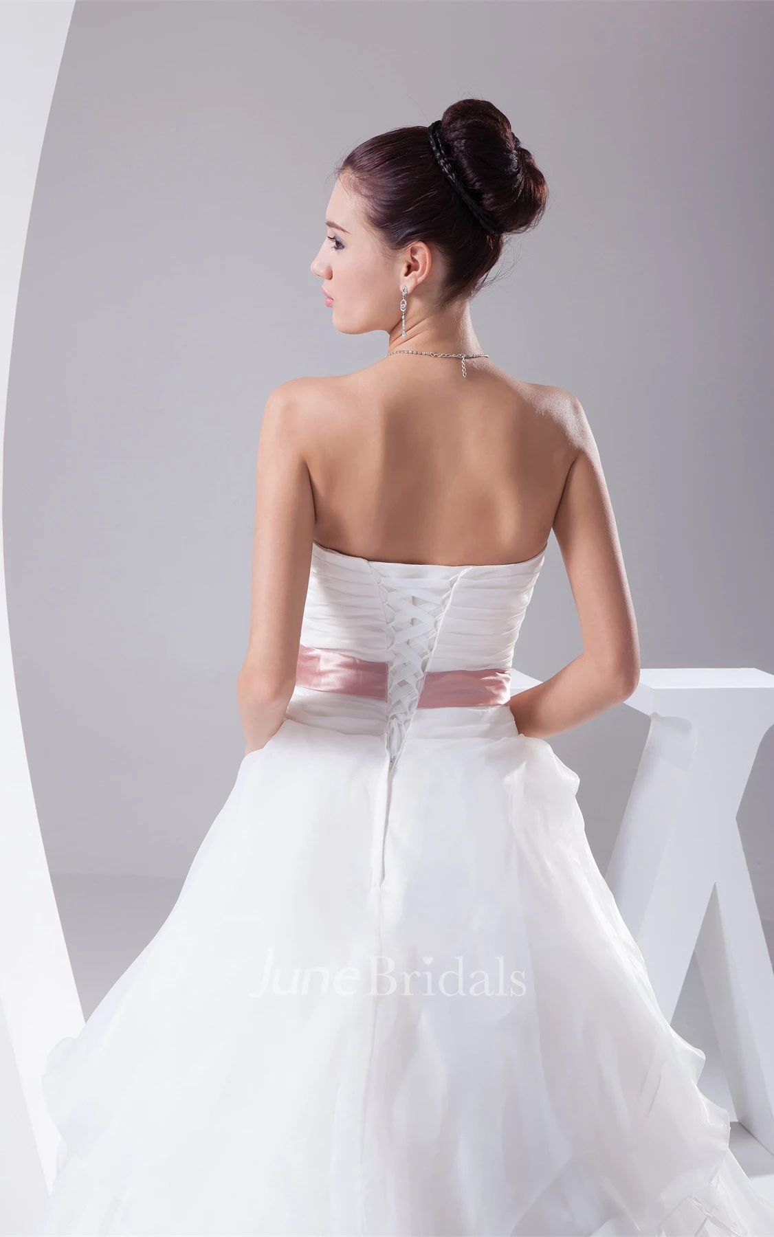 Sweetheart Ruffled Ball Gown with Ribbon and Appliques