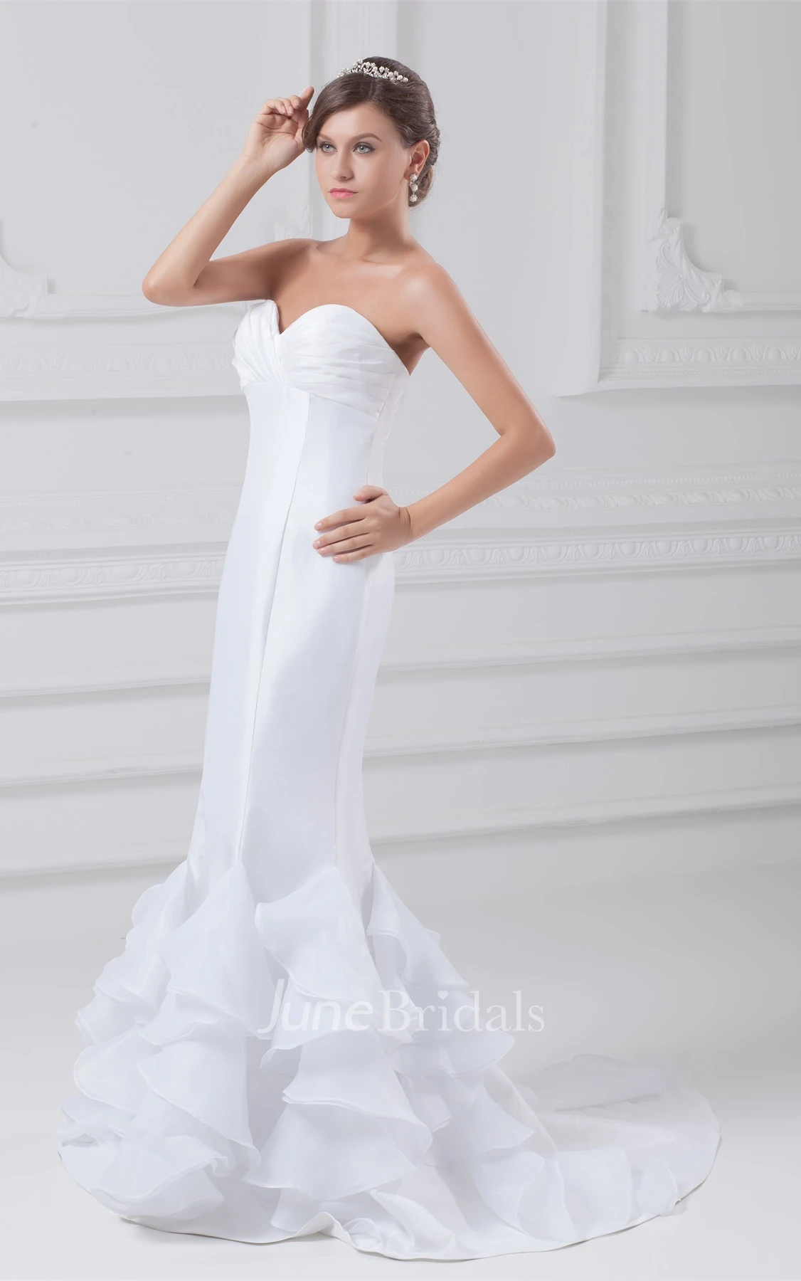 sweetheart mermaid criss-cross dress with corset back and ruffles