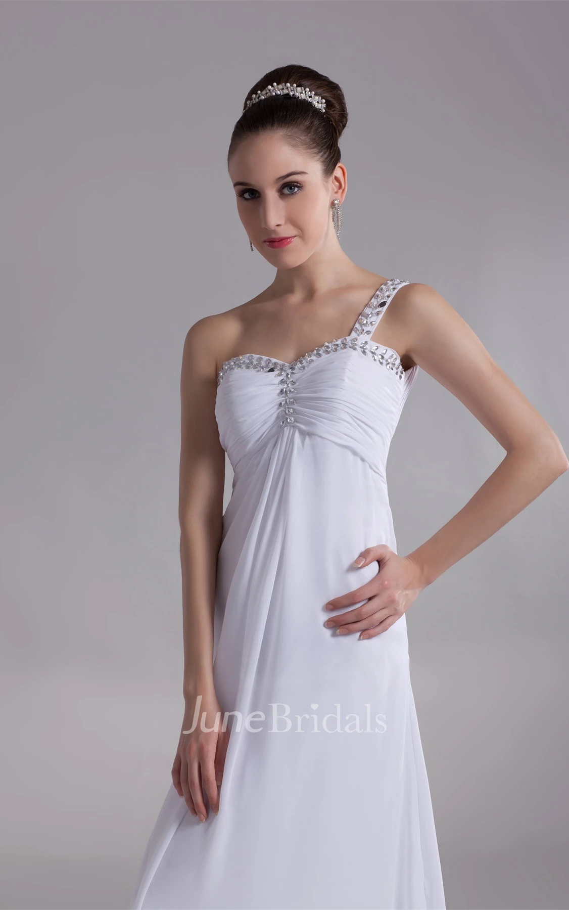 Strapped Ankle-Length Chiffon Dress with Beading