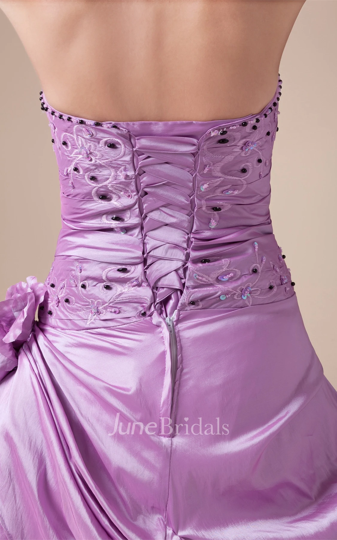 Two-Tone Strapless Pick-Up Floor-Length Dress with Rhinestone and Flower