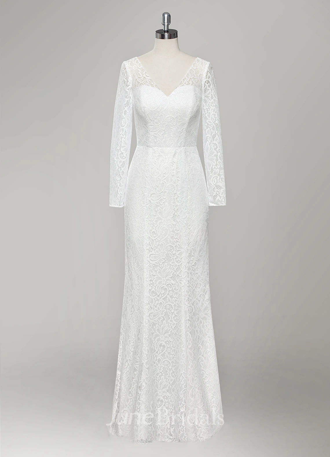 V-Neck Long Sleeve Sheath Lace Wedding Dress