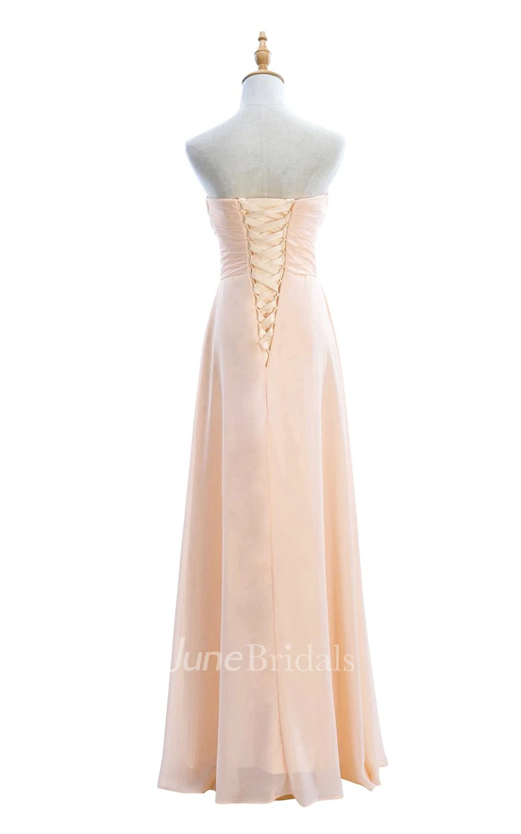 Strapless Ruched A-line Gown With Lace-up Back