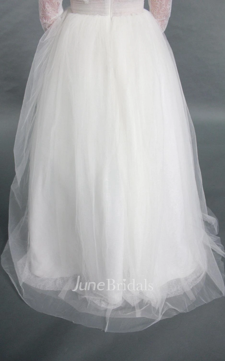 V-Neck Long Sleeve Tulle A-Line Winter Wedding Dress With Beading