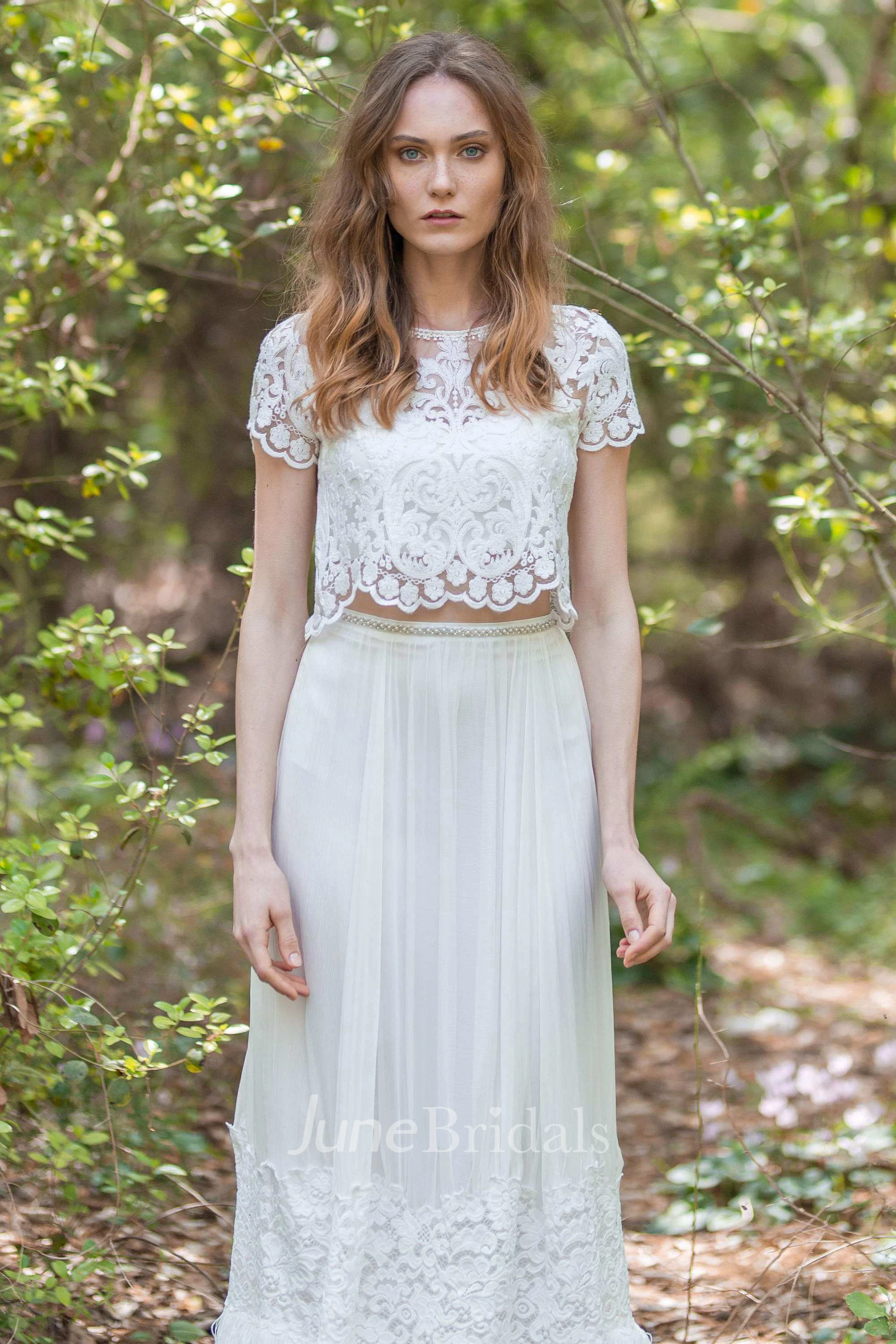 Chiffon Sequins Beaded Lace Wedding Dress