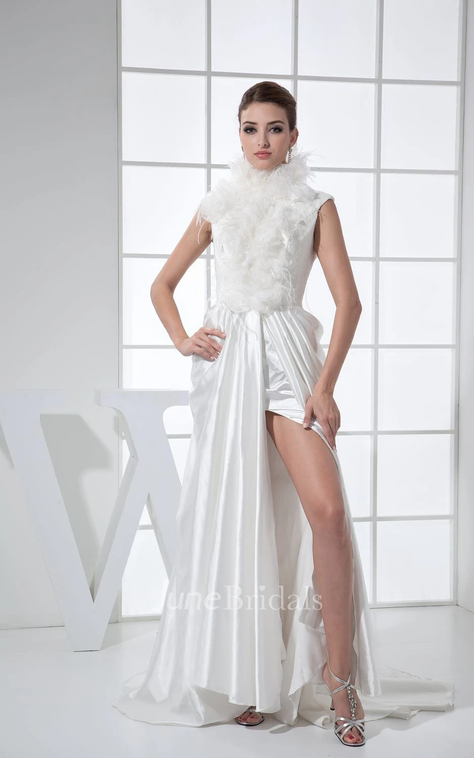 High-Neck Sleeveless Front-Split Dress With Keyhole Back