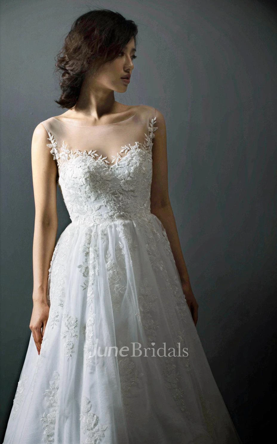 Bateau Illusion Neck A-Line Tulle Dress With Appliques