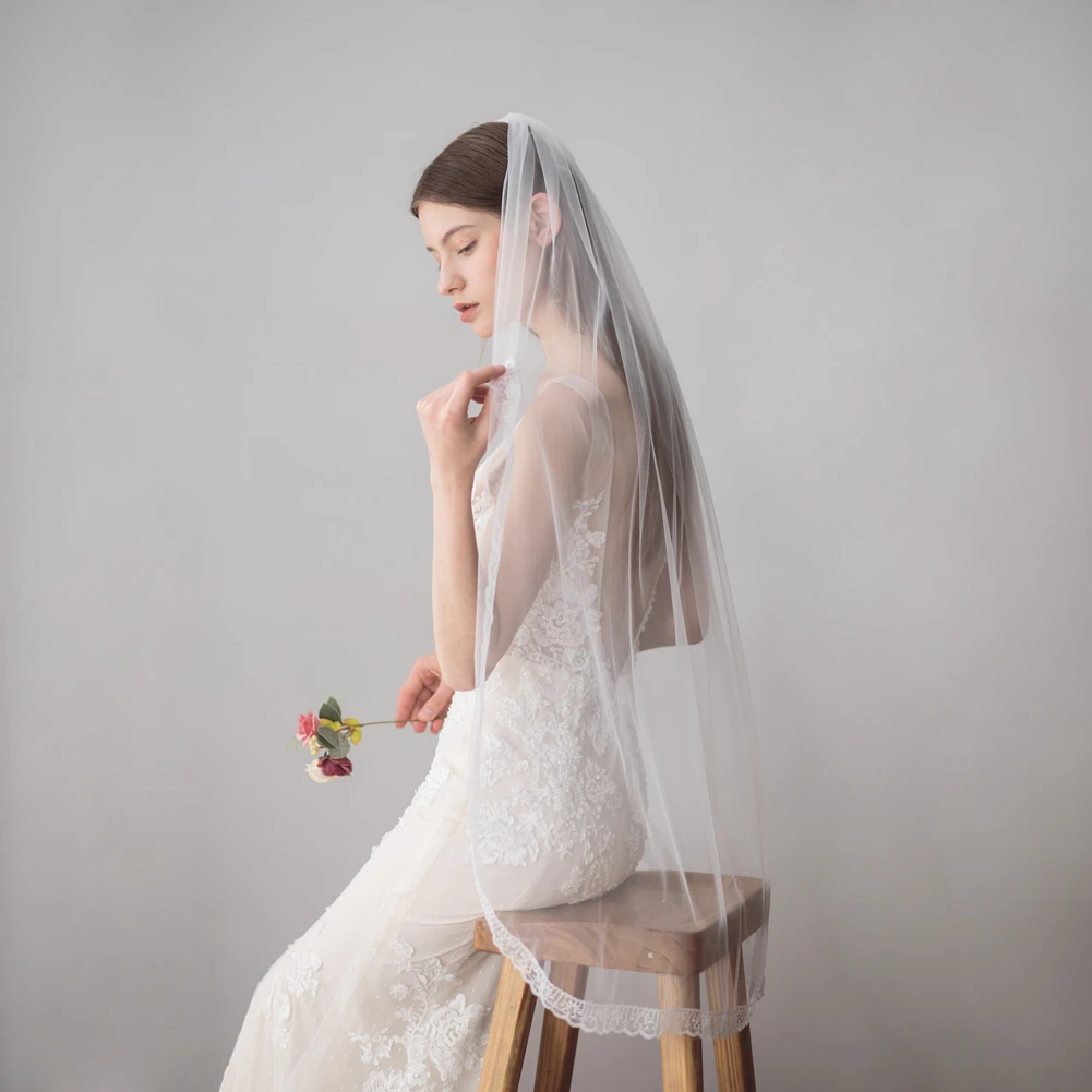 Tulle Fingertip Veil with Pearl Edge