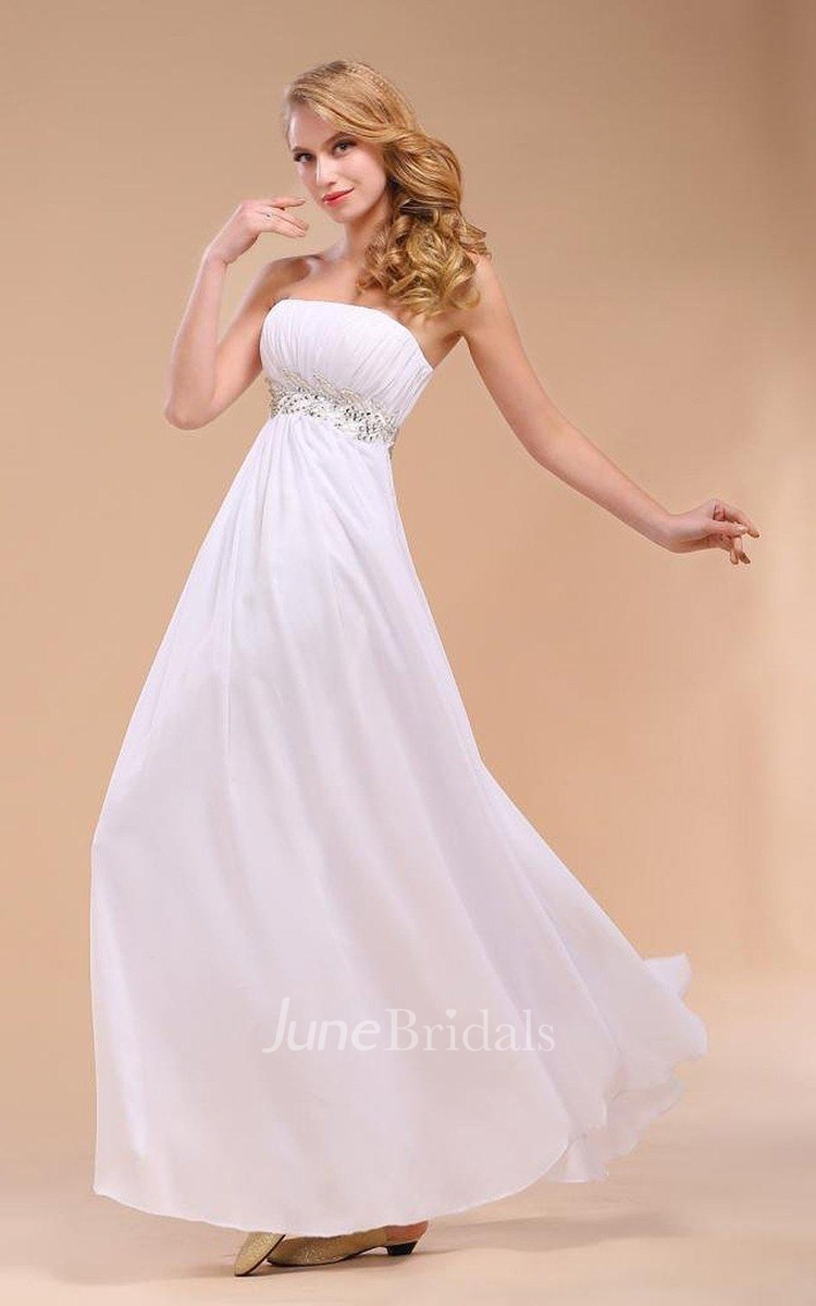 Strapless Chiffon Gown With Empire Waist and Appliques June Bridals