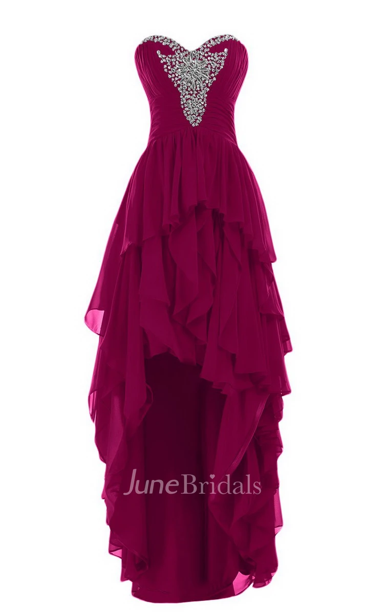 Sweetheart High-low Tiered Chiffon Dress With Beadings
